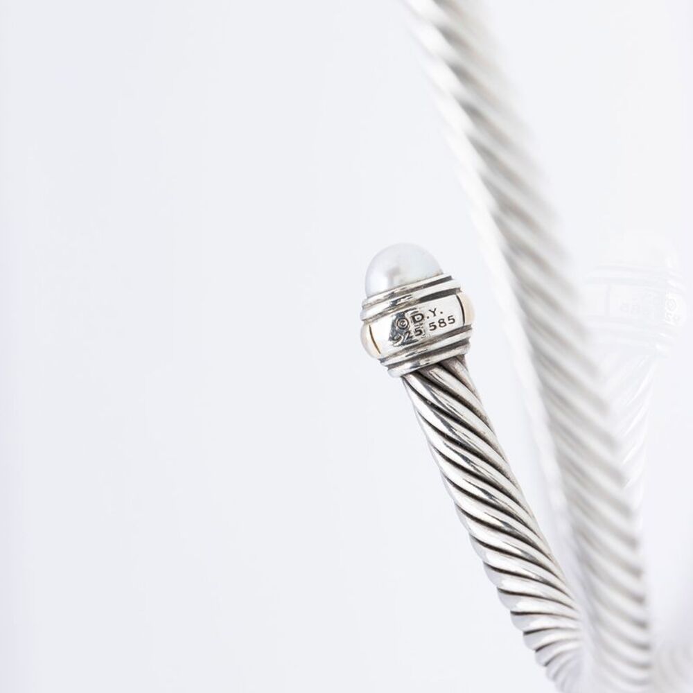 David Yurman Sterling Silver 14k Gold Pearl Cable Classics 5mm Cuff - Picture 3 of 3